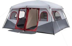 10 Person Family Cabin Tent - 2 Room Large Camping Tent with Storage Pockets, Weather Protection, and Adjustable Ventilation for Outdoor Camping and Hiking