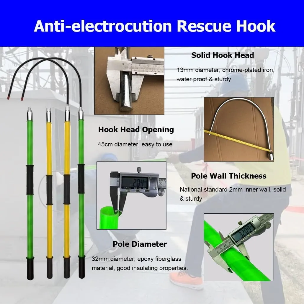 1.0/1.5/2.0/3.0 m Length Detachable High Voltage Insulated Rescue Hook with Telescopic Pole, Anti-Electrocution Rescue Hook(Green,2.0m/6.6ft)
