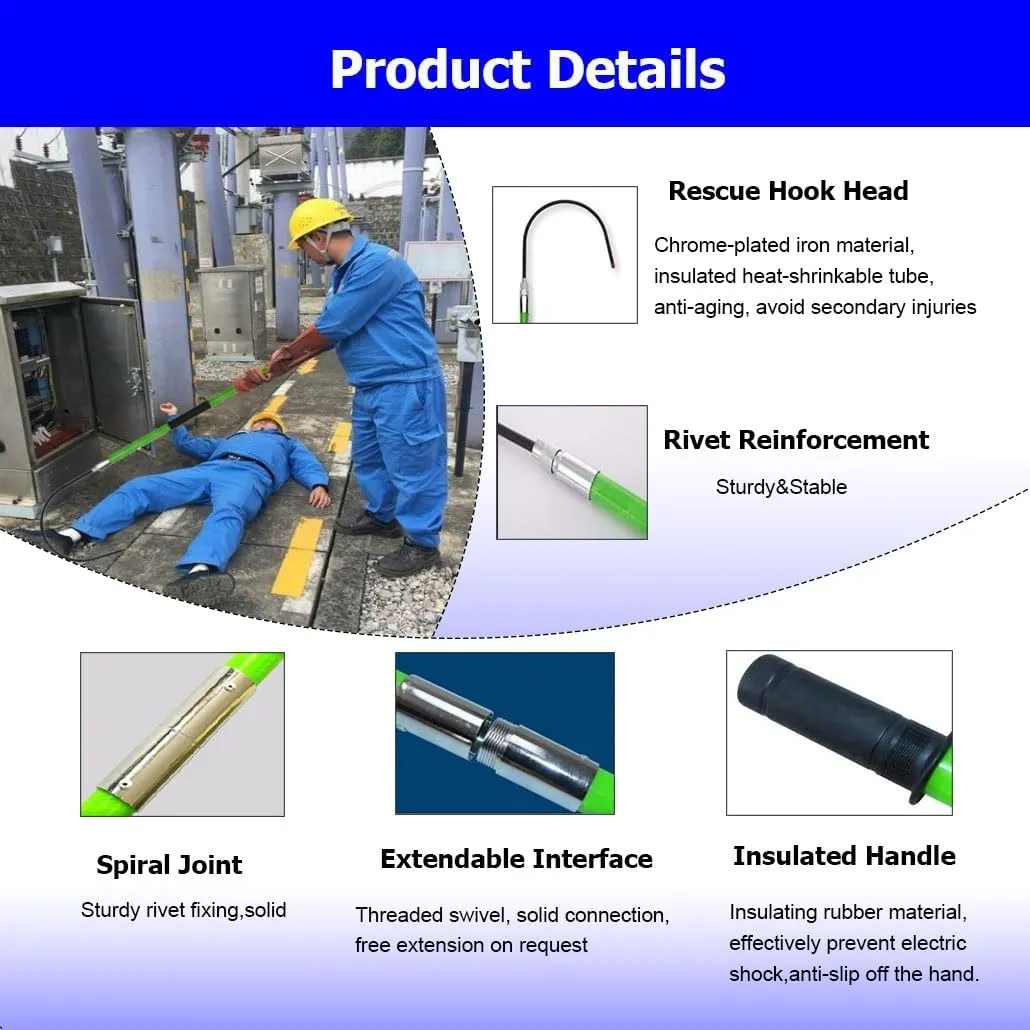 1.0/1.5/2.0/3.0 m Length Detachable High Voltage Insulated Rescue Hook with Telescopic Pole, Anti-Electrocution Rescue Hook(Green,2.0m/6.6ft)