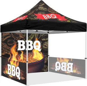 10x10 BBQ Themed Pop Up Canopy Tent, ABLEM8CANOPY Heavy Duty Canopy for Outdoor Barbecue and Grill Catering, Portable Market Event Canopy Tent with Roller Bag, Back Wall, Sidewalls and Rails
