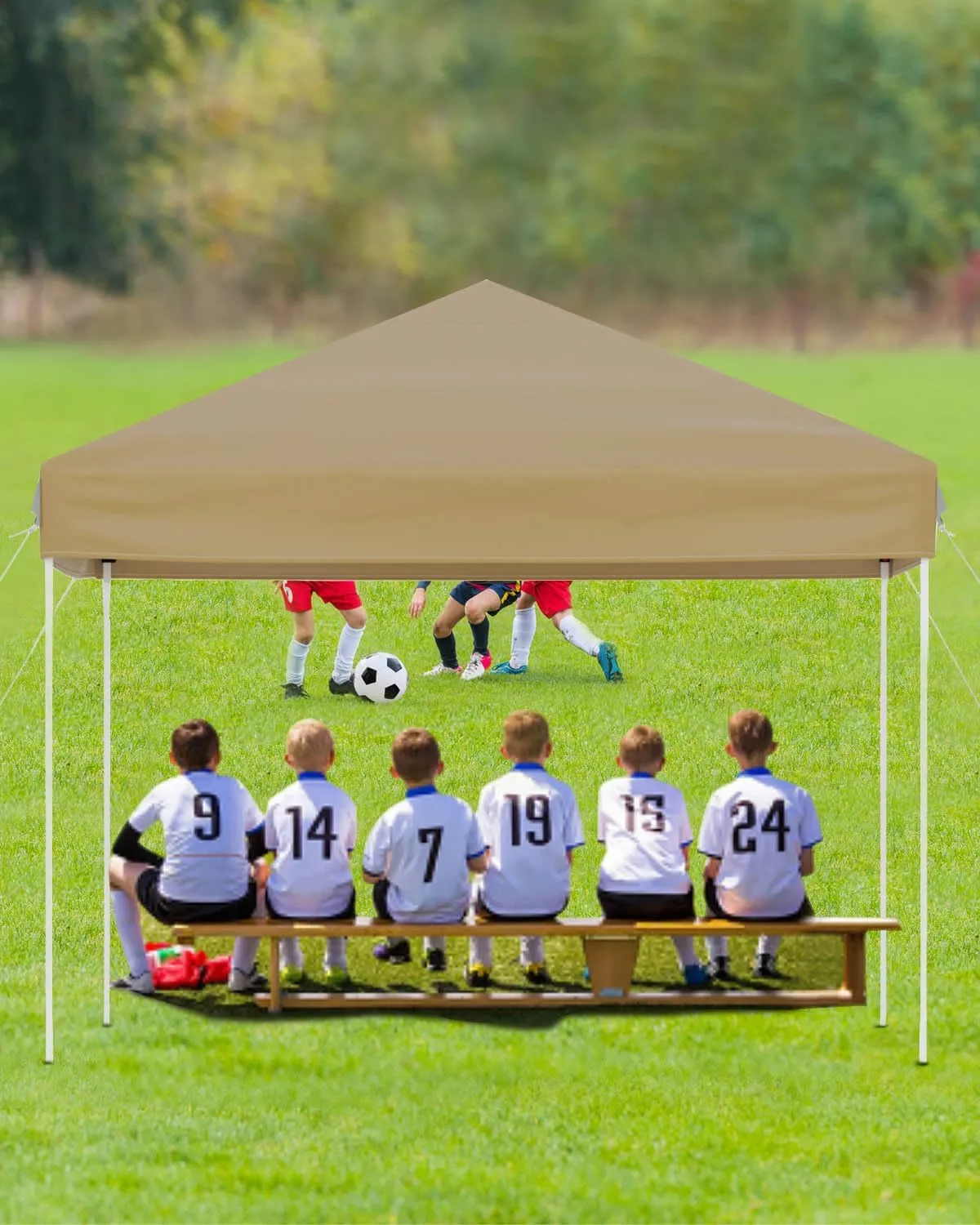 10x10 Pop Up Canopy Tent, Outdoor Canopy Tent with 3 Adjustable Height, Easy Set Up Canopy with 4 Sandbags & Carrying Bag for Camping, Parties,Outdoor Events - Khaki