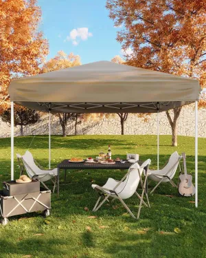 10x10 Pop Up Canopy Tent, Outdoor Canopy Tent with 3 Adjustable Height, Easy Set Up Canopy with 4 Sandbags & Carrying Bag for Camping, Parties,Outdoor Events - Khaki