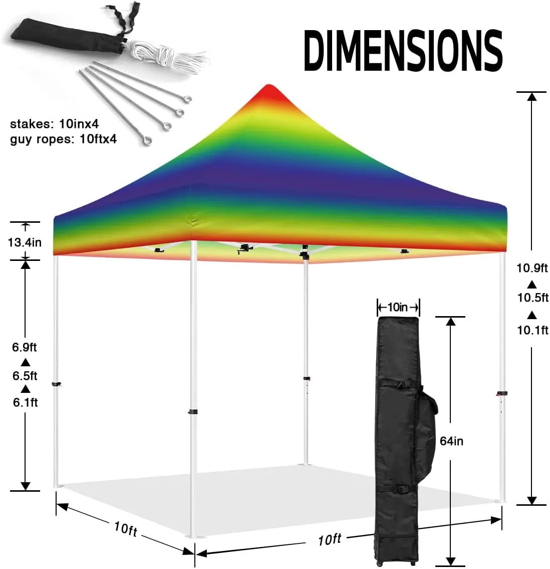 10x10 Pop Up Canopy Tent with Sidewalls, ABLEM8CANOPY ULTRA8 Series Heavy Duty Instant Canopy Shade Tent for Outdoor Commercial or Sport Event, Patio, Tailgating, Backyard(Rainbow, No Wall)