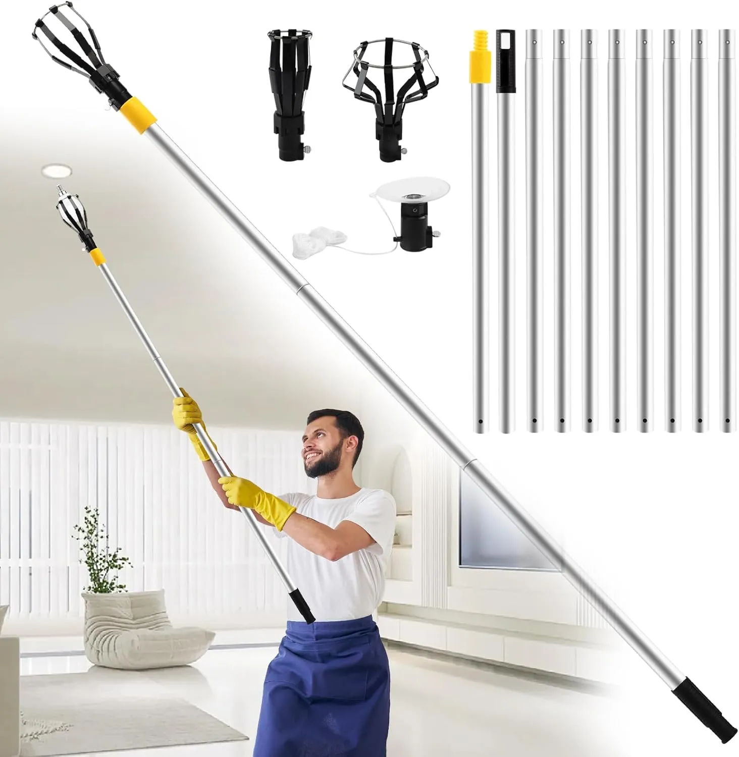 13FT Light Bulb Changer for High Ceilings Light Bulb Changer Pole Ceiling with Pole High Ceiling with Baskets and Suction Cup Telescopic