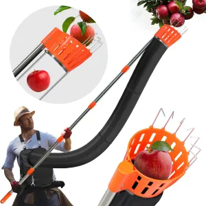 13Ft Professional Fruit Picker with Collection Funnel and Bag - Adjustable Segmented Pole for Continuous Harvesting, 5.1" Diameter Basket Suitable for Apples Avocados Cherries Lemons Mangoes & More