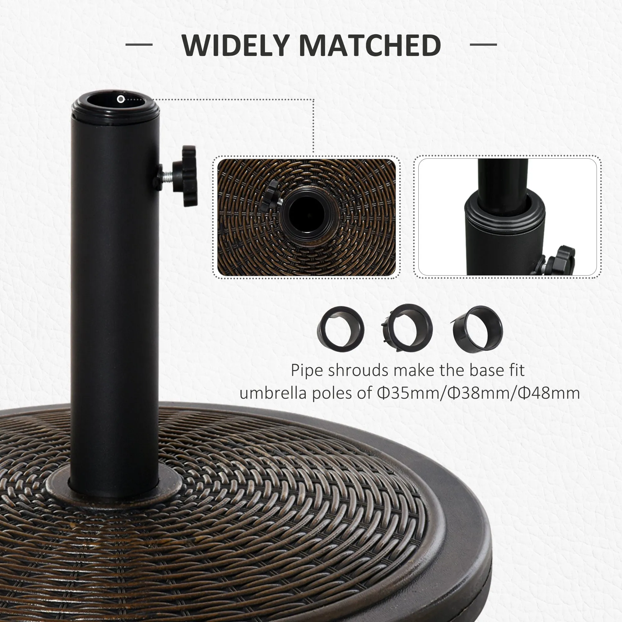 13kg Garden Parasol Base Holder, Cement Outdoor Market Umbrella Stand, Fits 35mm/38mm/48mm Poles, Black