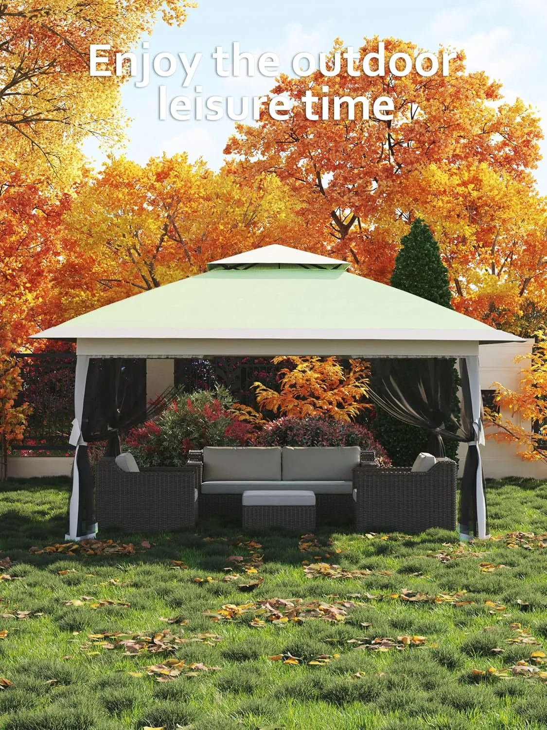 13x13 Pop up Gazebo,Outdoor Canopy Tent with Mosquito Netting,Outdoor Gazebo for Backyard & Patio Furniture,Pop Up Gazebos with Wheeled STO-N-Go Cover Bag (Olive Green Hemp Grey)