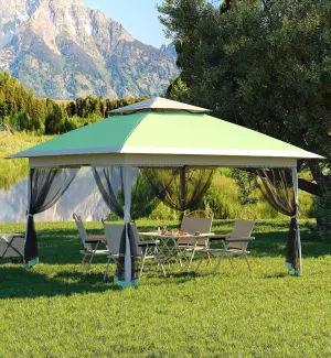 13x13 Pop up Gazebo,Outdoor Canopy Tent with Mosquito Netting,Outdoor Gazebo for Backyard & Patio Furniture,Pop Up Gazebos with Wheeled STO-N-Go Cover Bag (Olive Green Hemp Grey)