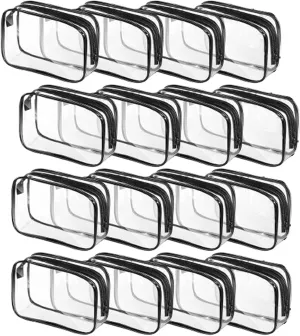 16 Pcs Clear Makeup Bag Bulk Toiletry Bag for Travel, Water-proof PVC Zippered Clear Pouch Cosmetic Makeup Bag Plastic Organizer Case for Vacation Bathroom Travel & Daily Use(Black Small)