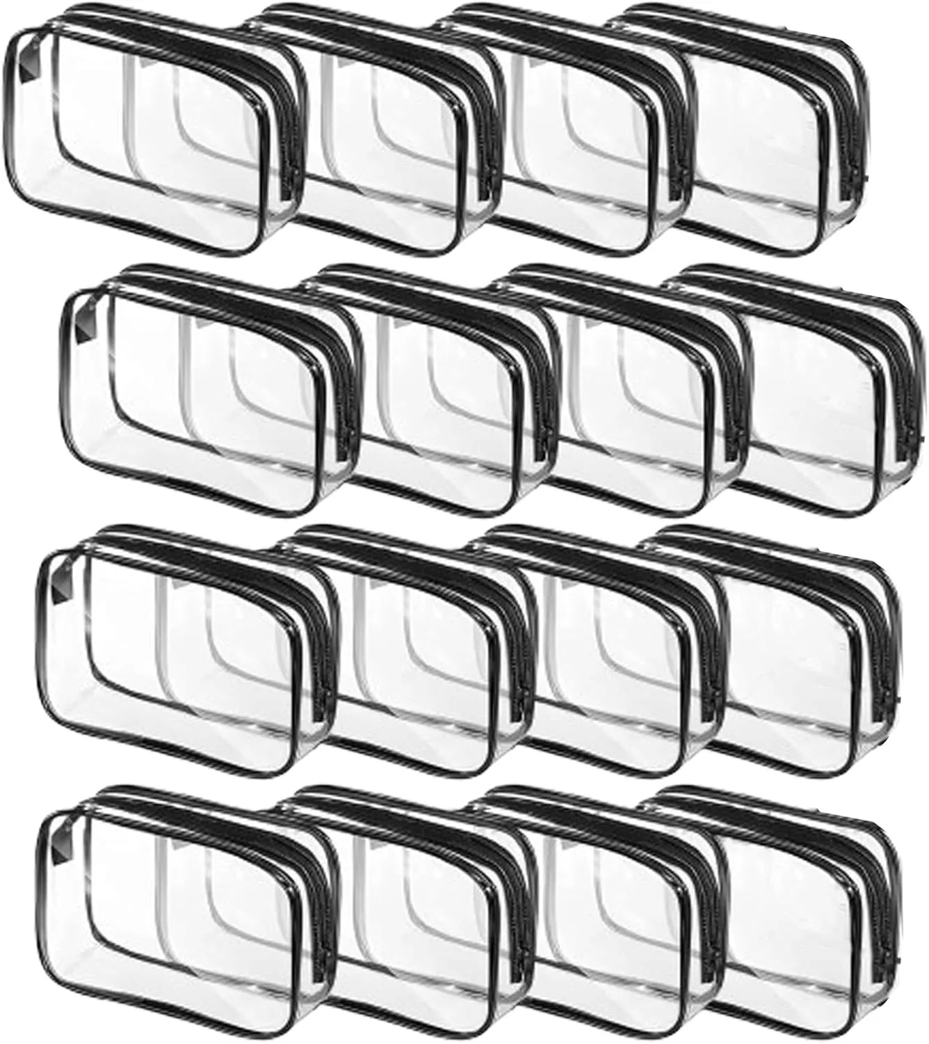 16 Pcs Clear Makeup Bag Bulk Toiletry Bag for Travel, Water-proof PVC Zippered Clear Pouch Cosmetic Makeup Bag Plastic Organizer Case for Vacation Bathroom Travel & Daily Use(Black Small)