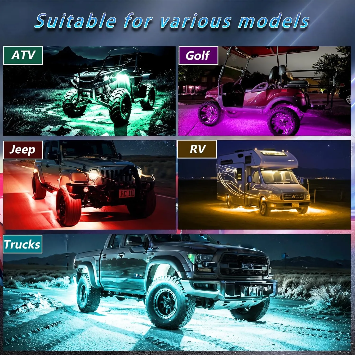 16Pods RGB LED Rock Lights Kit with APP/RF Remote Control, Car Underglow Lights with Dual Zone Brake Multicolor Neon Underbody Light Waterproof 12V for Trucks Pickup Jeep Golf Cart SXS ATV