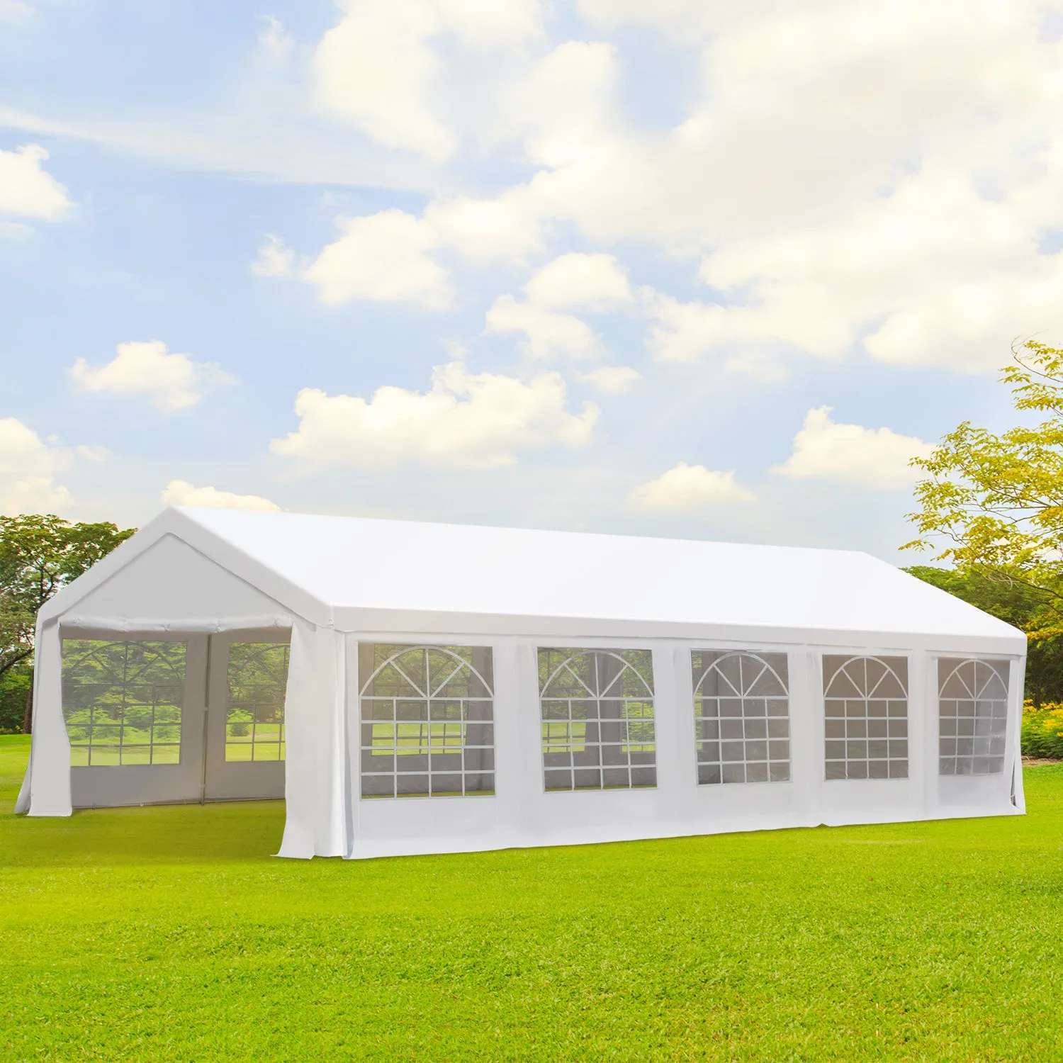 16'x32' Large Party Tent & Carport with Removable Sidewalls and Windows, Portable Garage Canopy Tent, Sun Shade Shelter, for Parties, Wedding, Outdoor Events, White
