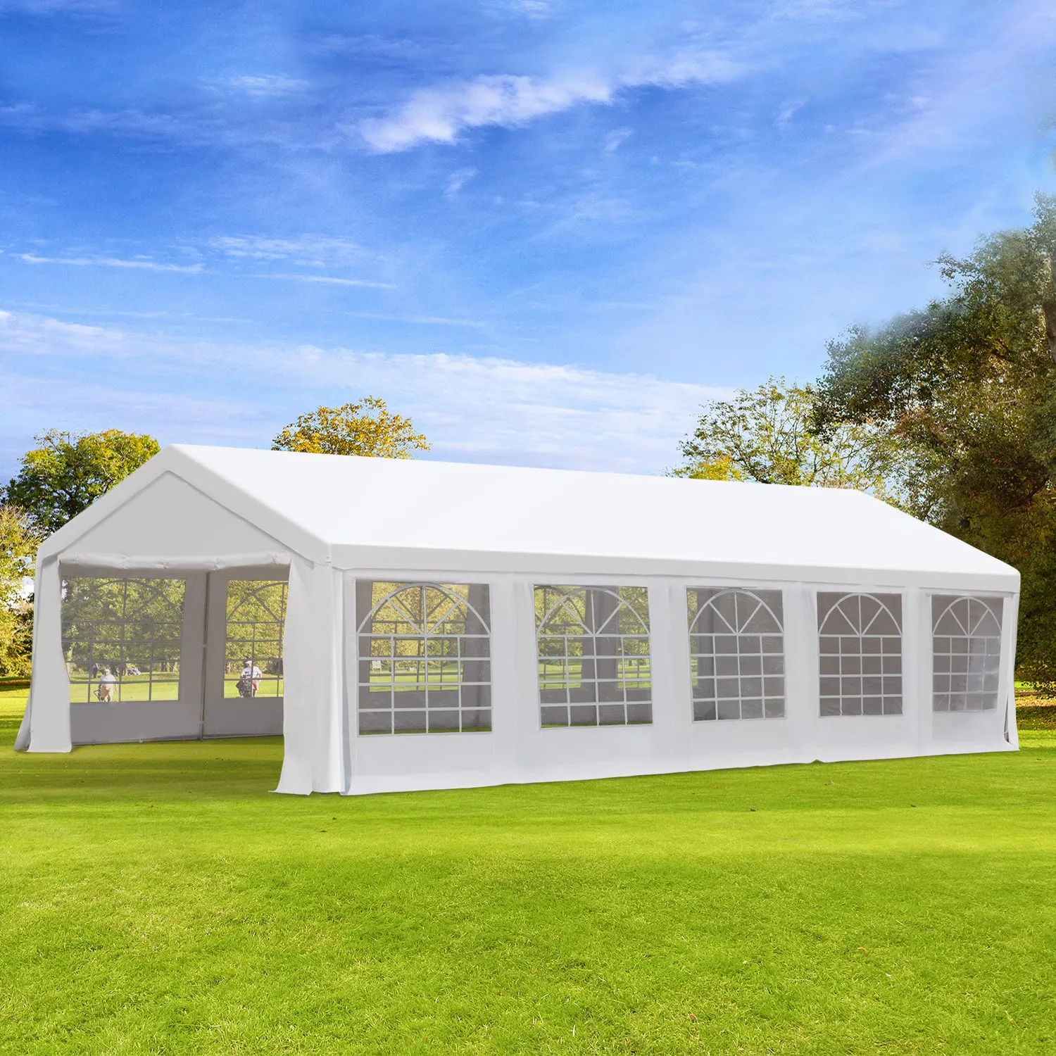 16'x32' Large Party Tent & Carport with Removable Sidewalls and Windows, Portable Garage Canopy Tent, Sun Shade Shelter, for Parties, Wedding, Outdoor Events, White