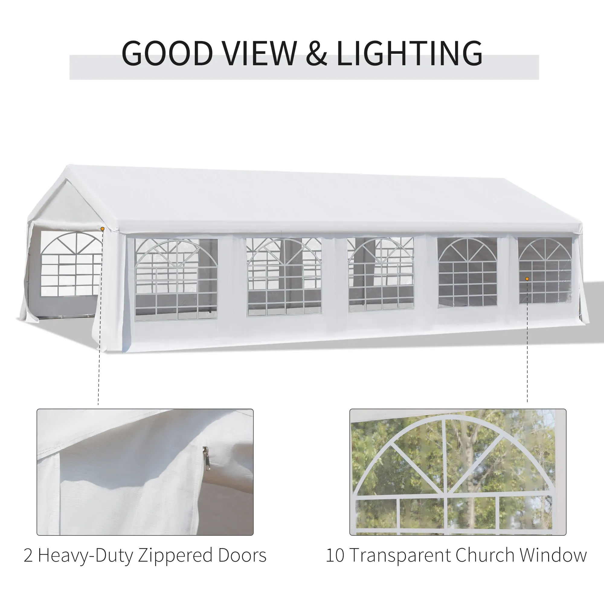 16'x32' Large Party Tent & Carport with Removable Sidewalls and Windows, Portable Garage Canopy Tent, Sun Shade Shelter, for Parties, Wedding, Outdoor Events, White