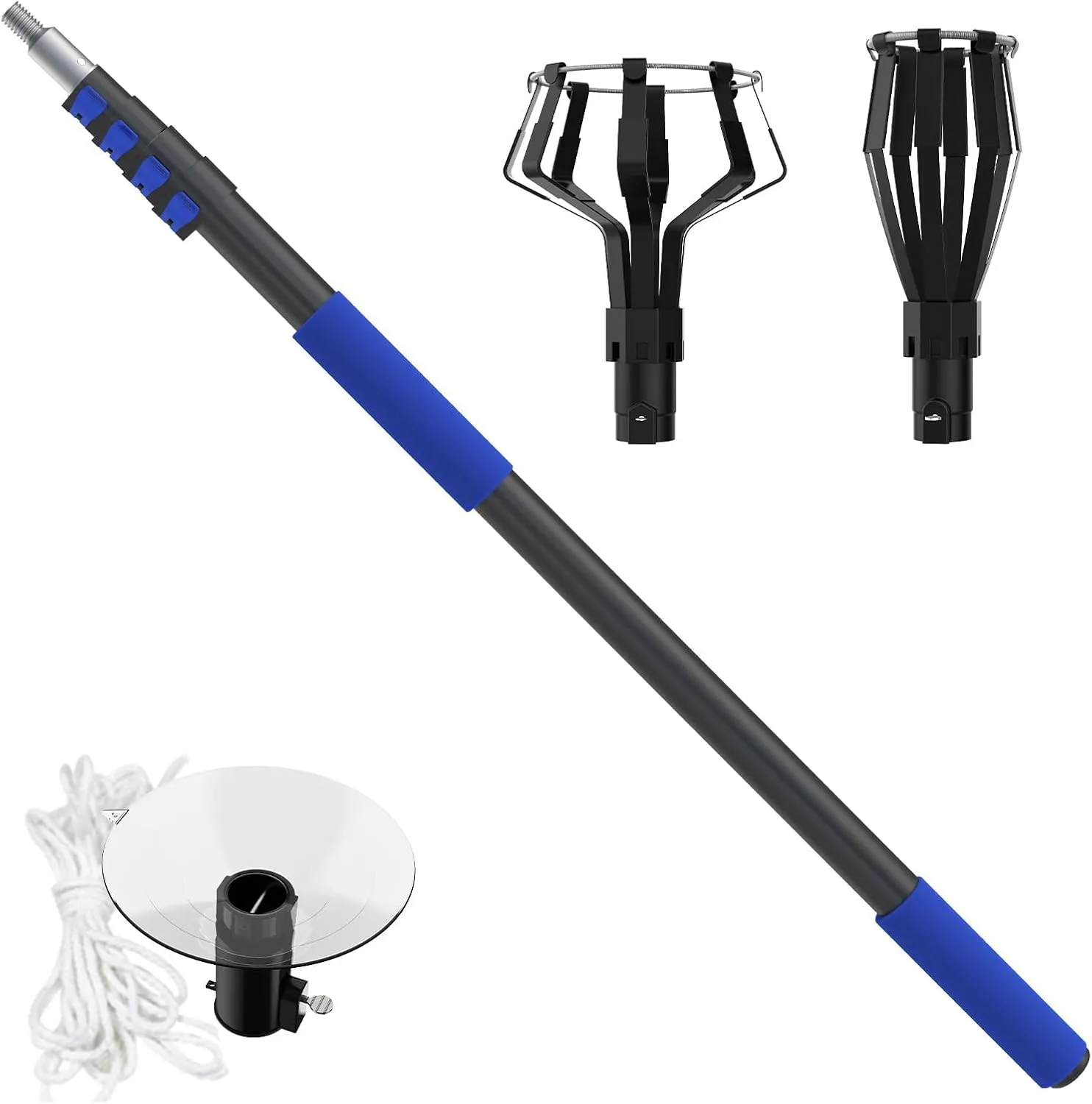 18FT Reach Light Bulb Changer for High Ceilings with Telescopic Extension Pole, 3-12Foot Light Bulb Extension Pole Changer with Baskets and Suction Cup for High Ceilings and Recessed Lights
