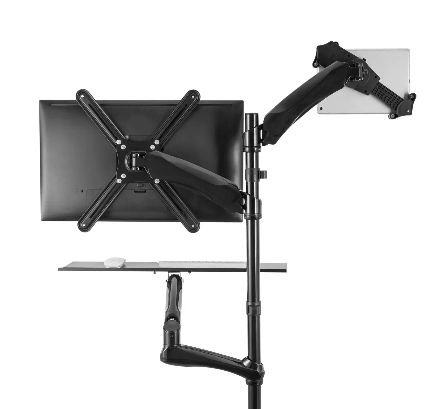 2-in-1 Adjustable Monitor and Tablet Mount Stand with Keyboard Tray