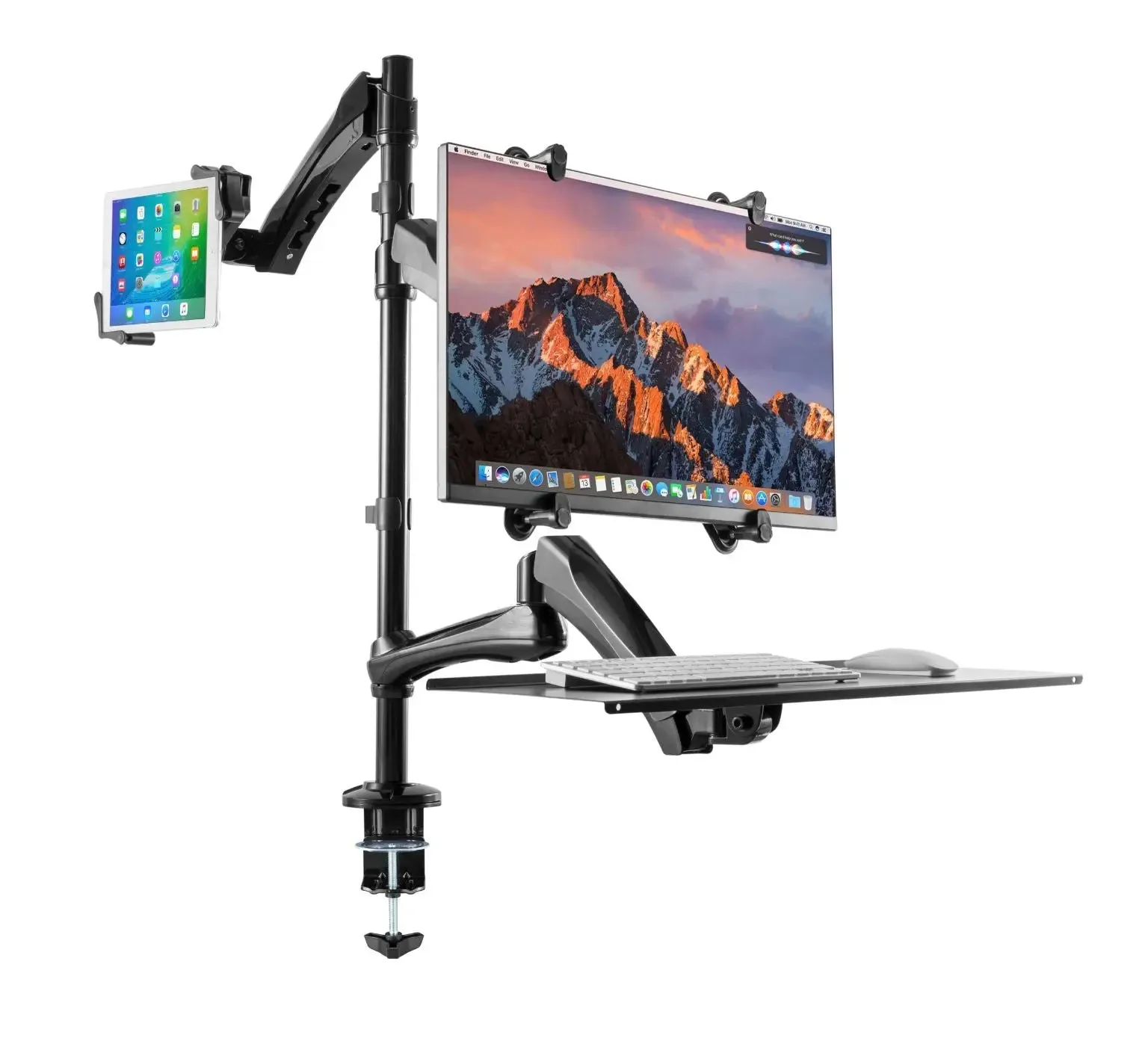 2-in-1 Adjustable Monitor and Tablet Mount Stand with Keyboard Tray