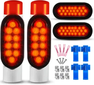 2 Pcs Boat Trailer Guide on Post Guide Pole Light Set and 2 Pcs Oval Red LED Trailer Tail Light IP67 Waterproof Boat Trailer Guide Pole Lights,12V LED Pipe Lights for Turn Signal Brake Marker Reverse