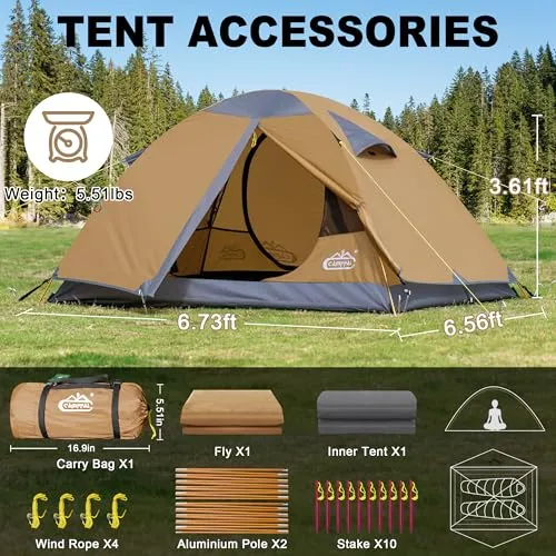 2 Person Backpacking Tent,Waterproof Windproof 2 Person Tent