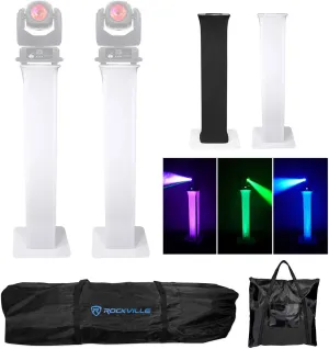 (2) Rockville RTP32W Totem Moving Head Light Stand Black White Scrims Carry Bags for American DJ Vizi Beam RXONE Lights