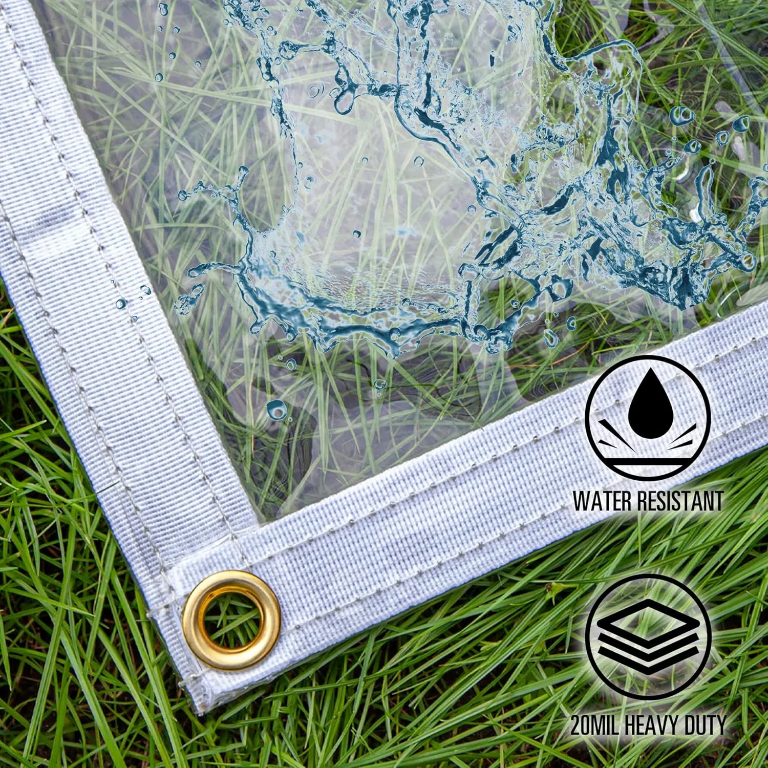 20 Mil 8'x20'Super Heavy Duty Transparent Waterproof PVC Tarpaulin with Brass Grommets - for Patio Enclosure, Temporary Wall, Multipurpose