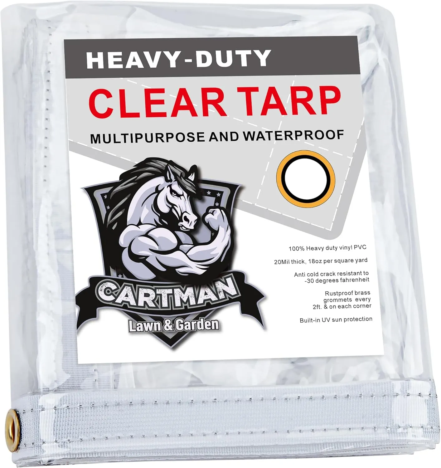 20 Mil 8'x20'Super Heavy Duty Transparent Waterproof PVC Tarpaulin with Brass Grommets - for Patio Enclosure, Temporary Wall, Multipurpose