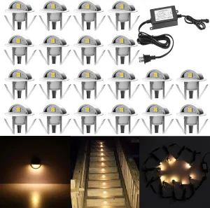 20 Pack LED Stair Lights Kit Low Voltage Landscape Lights Waterproof IP65 Outdoor 1-2/5" Recessed Wood LED Deck Lighting Yard Garden Patio Step Landscape Pathway Decor Lamps, Warm White