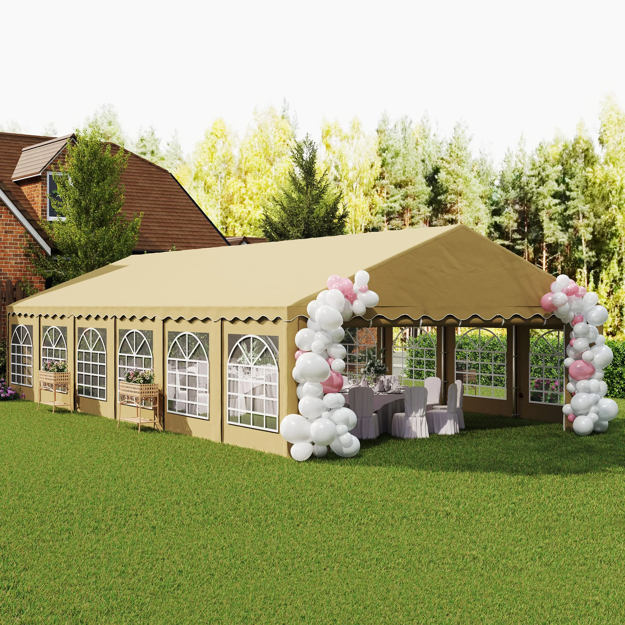 20'x40' Party Tent with Removable Sidewalls & 12 Windows, Brown