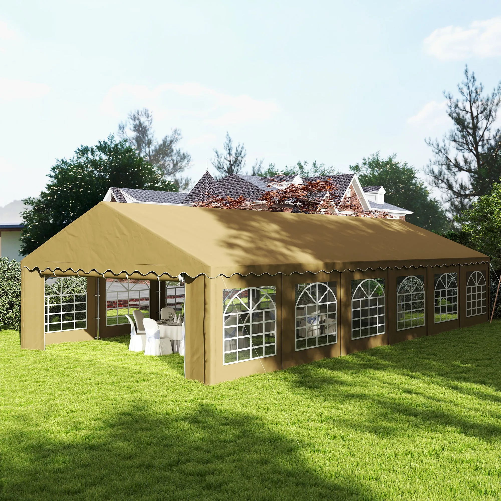 20'x40' Party Tent with Removable Sidewalls & 12 Windows, Brown