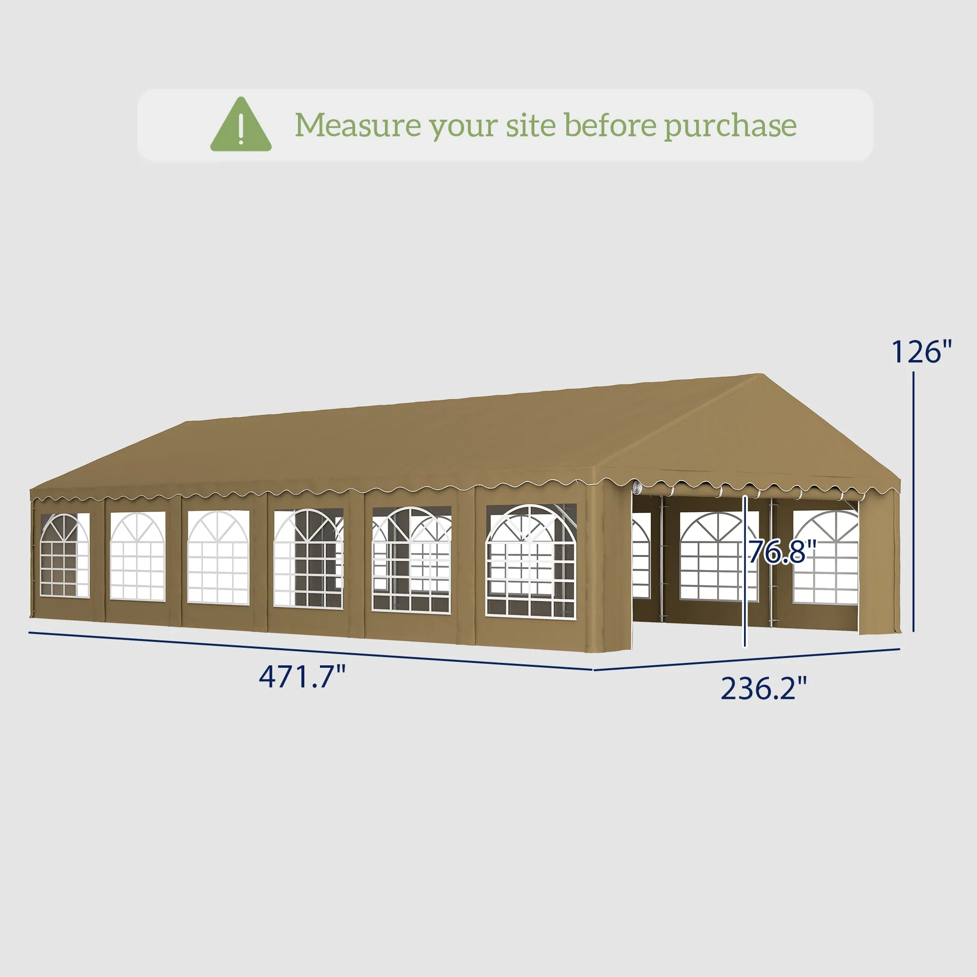 20'x40' Party Tent with Removable Sidewalls & 12 Windows, Brown