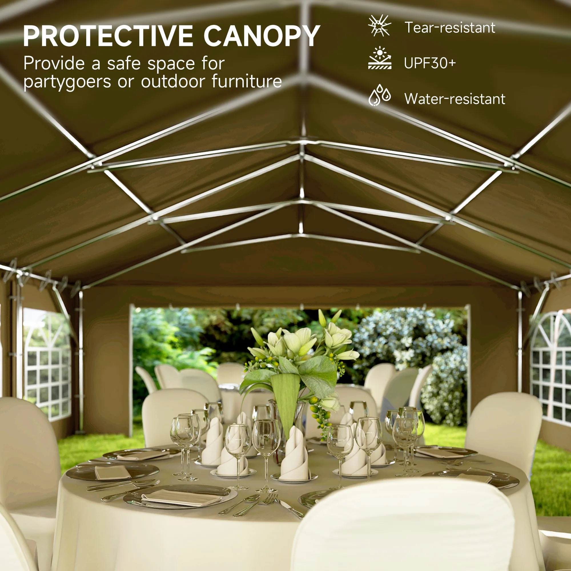 20'x40' Party Tent with Removable Sidewalls & 12 Windows, Brown