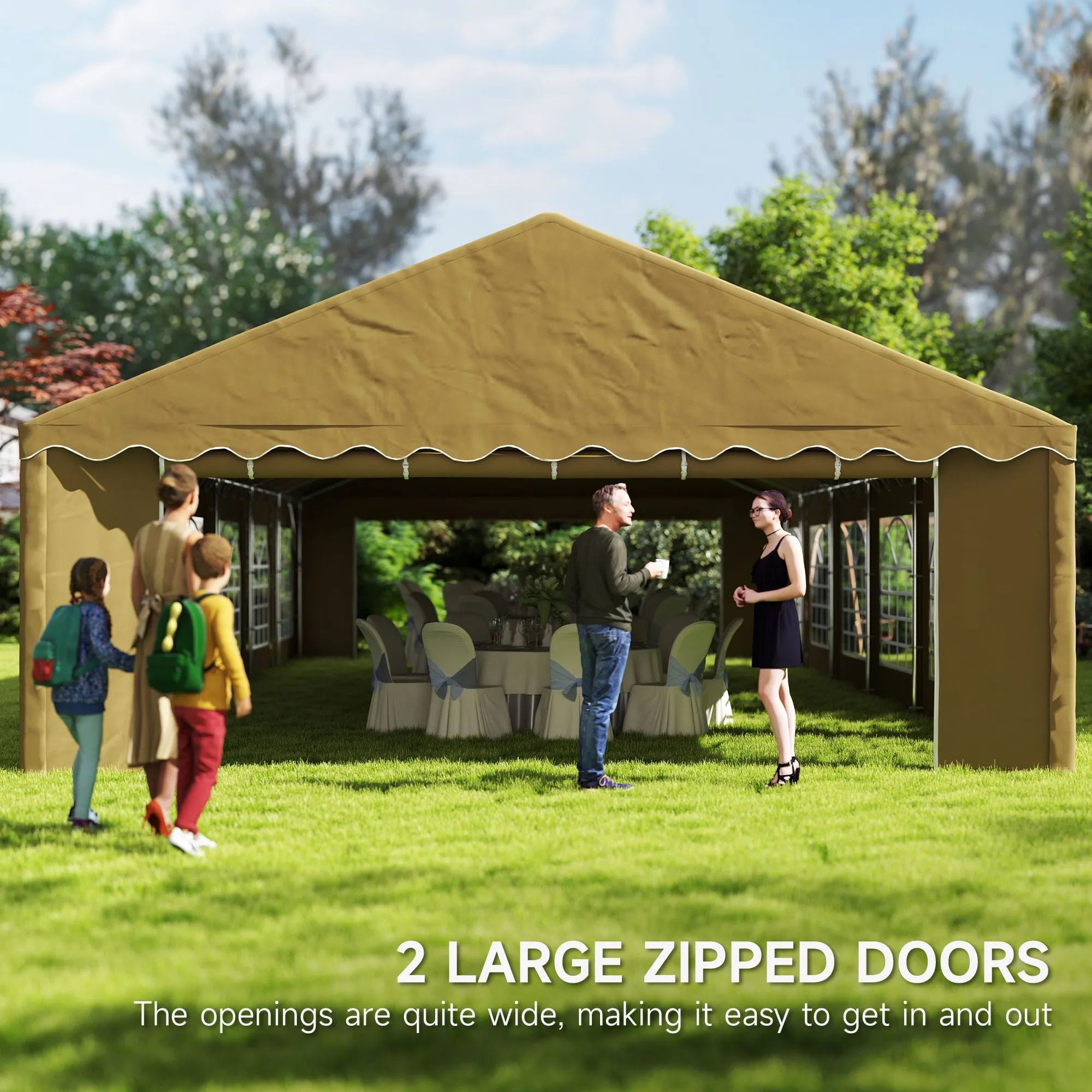 20'x40' Party Tent with Removable Sidewalls & 12 Windows, Brown