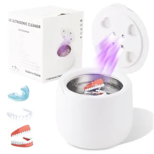 24W 42 kHz Ultrasonic Retainer Cleaner with 4 UV Lamps 360° Cleaning for Dentures, Mouth Guards, Braces, Toothbrush Heads, Jewelry with 250ML Capacity, 2 Modes for All Dental Appliances