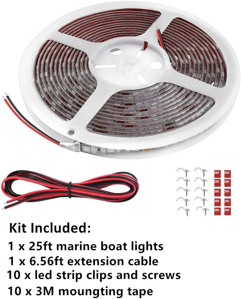 25FT LED Boat Lights, Waterproof Marine Pontoon Led Strip Lights, Boat Deck Interior Light, Boats Accessories, Under Gunnel Lighting, Night Fishing Light for Pontoon Fishing Boats (Blue)