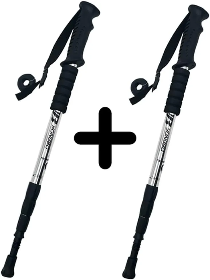2Pcs Walking Adjustable Trekking Pole Anti Shock Light Alpinism Poles Telescopic Ultralight Hiking Travel Non-Slip Stick (Black 2PCS)