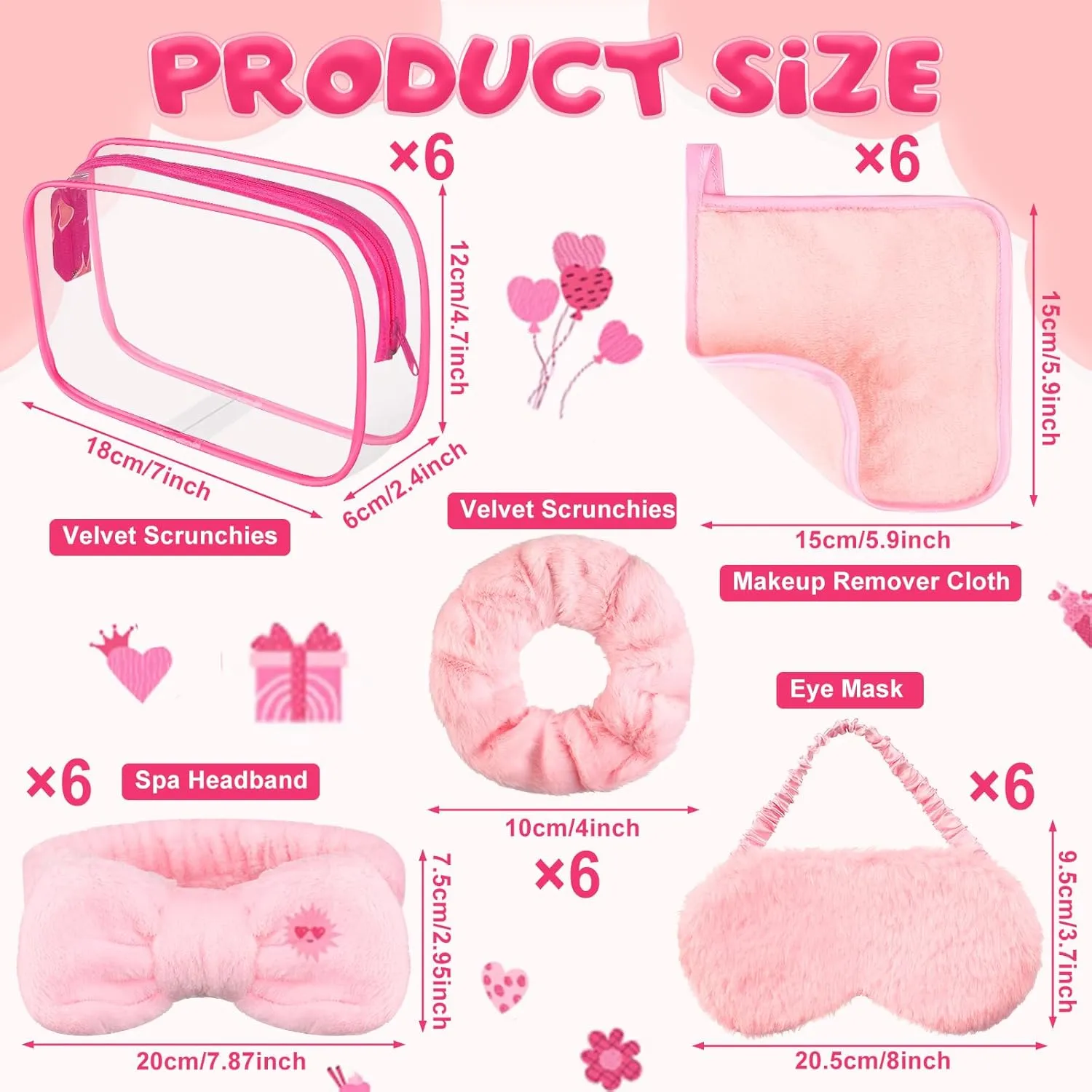 30 Pcs Spa Sleepover Party Supplies 6 Bow Makeup Headband 6 Pink Plush Sleep Eye Mask 6 Velvet Scrunchies 6 Makeup Remover Cloth 6 Clear Cosmetic Bags for Women Slumber Party Favors