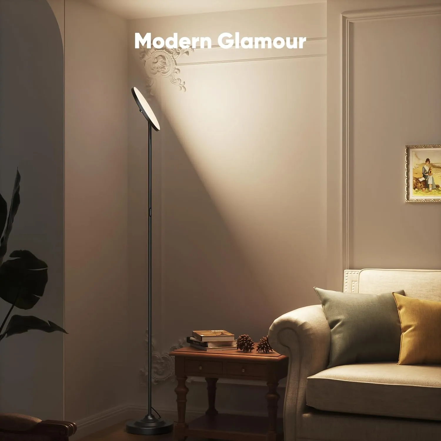 36W LED Floor Lamp, Super Bright Standing Lamp, Modern Stepless Dimmable Torchiere Tall Lamp with Remote Control, 350°Rotating Head Reading Floor Lamp for Living Room, Bedroom, Office