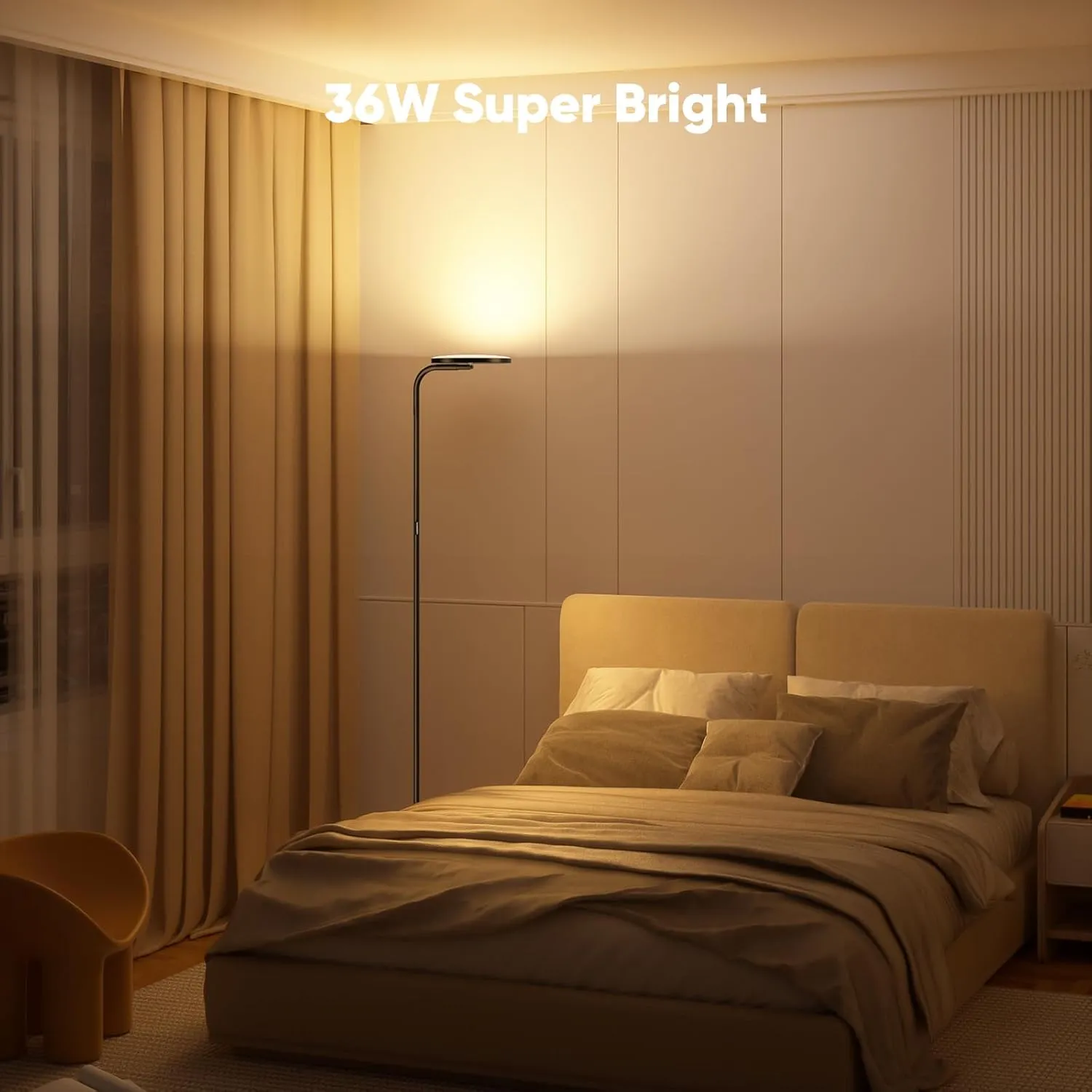 36W LED Floor Lamp, Super Bright Standing Lamp, Modern Stepless Dimmable Torchiere Tall Lamp with Remote Control, 350°Rotating Head Reading Floor Lamp for Living Room, Bedroom, Office