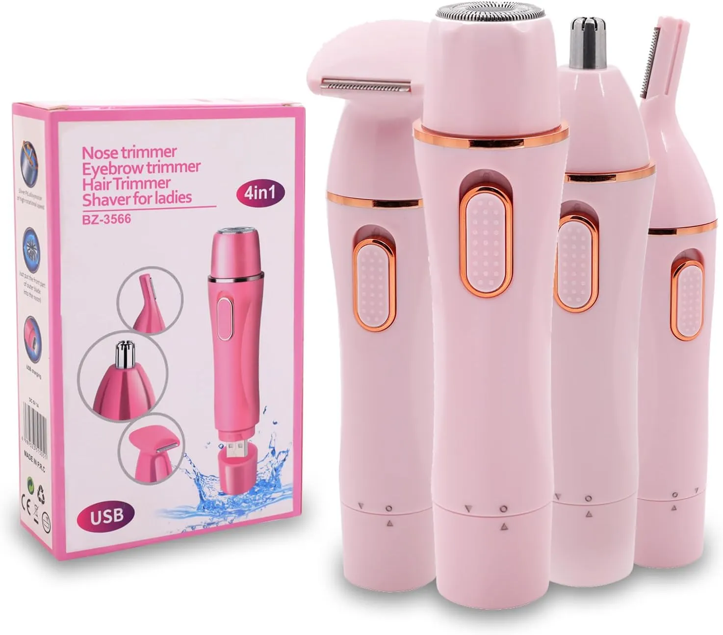 4 in 1 Nose Hair Trimmer for Women - Facial Hair Removal, Rechargeable Face Razor for Sensitive Skin, Bikini Trimmer and Shaver for Eyebrow, Upper Lip, Arms, Legs, Underarm
