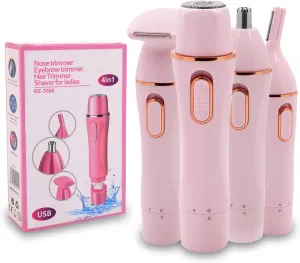 4 in 1 Nose Hair Trimmer for Women - Facial Hair Removal, Rechargeable Face Razor for Sensitive Skin, Bikini Trimmer and Shaver for Eyebrow, Upper Lip, Arms, Legs, Underarm