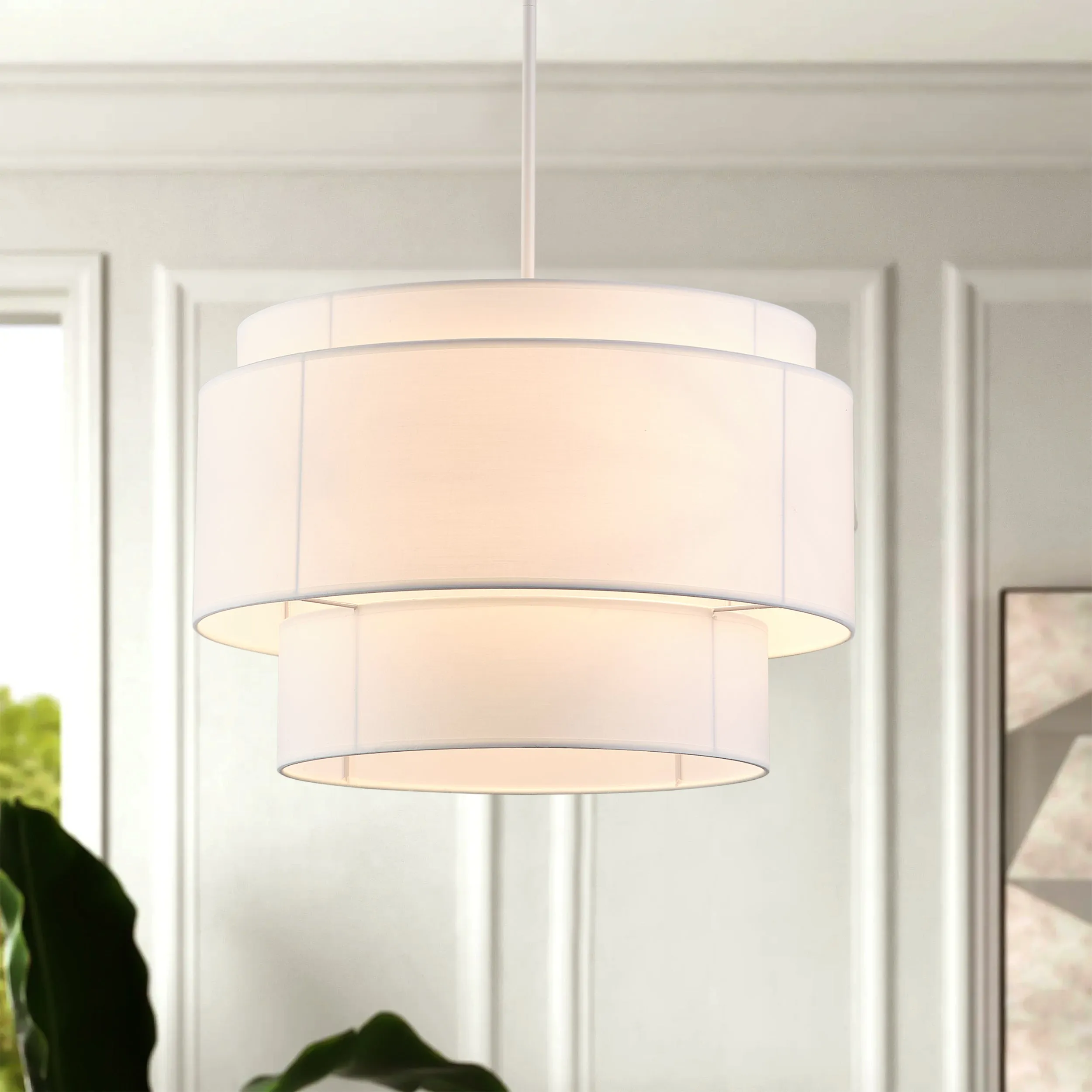 4-Light 21.65 in Oversize Three-Layer Fabric Column Shade Pendant Lighting