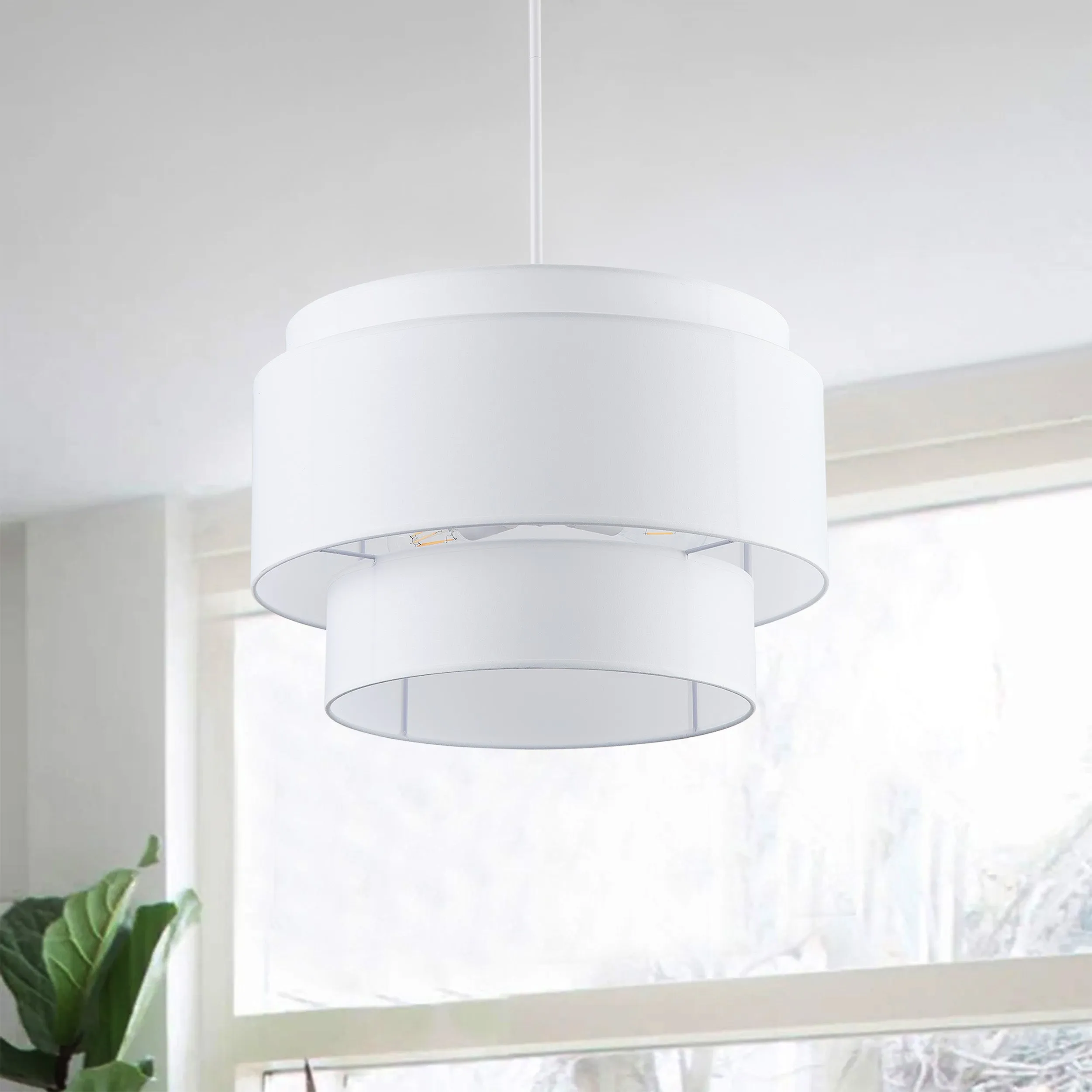 4-Light 21.65 in Oversize Three-Layer Fabric Column Shade Pendant Lighting