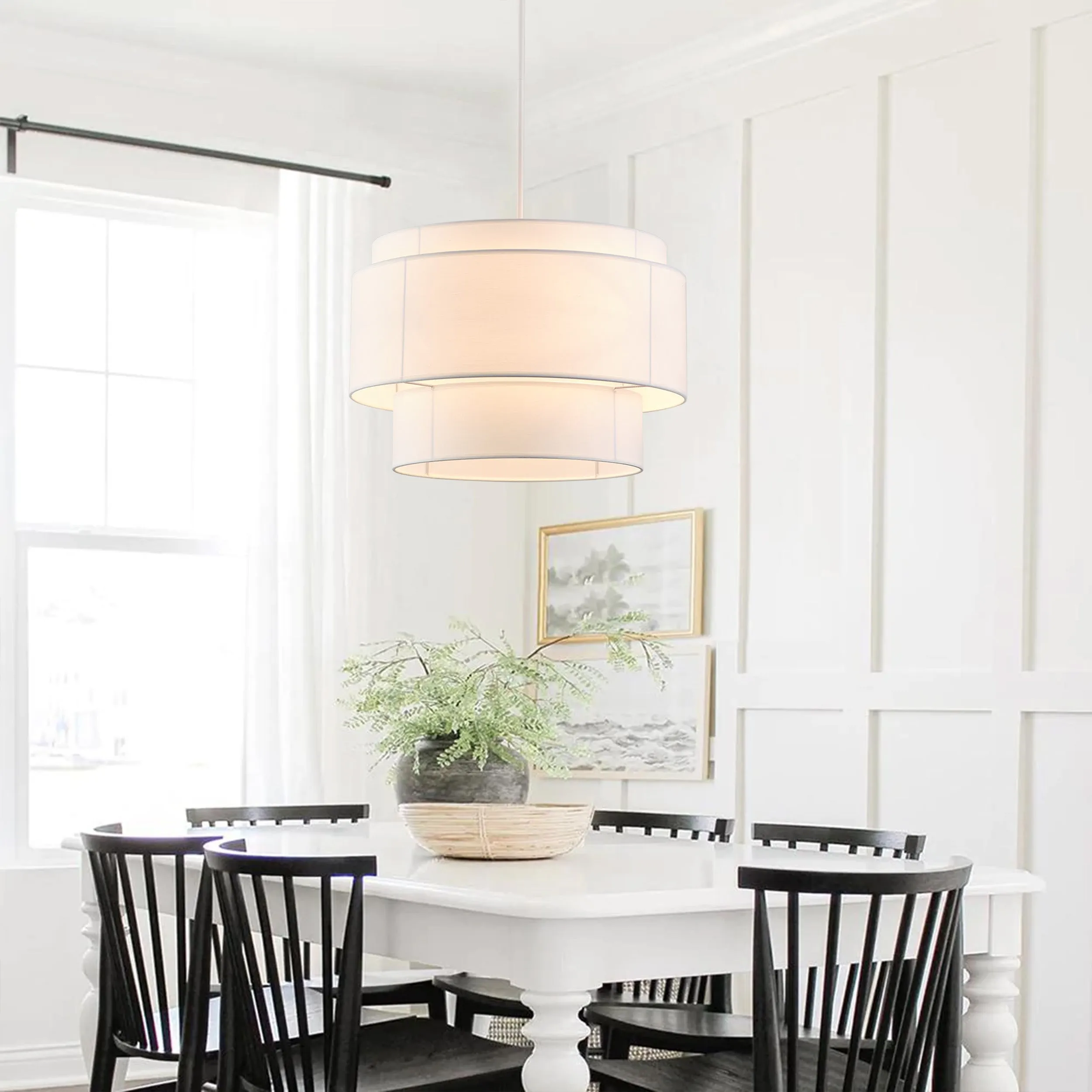 4-Light 21.65 in Oversize Three-Layer Fabric Column Shade Pendant Lighting