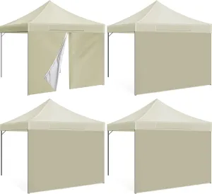 4 Pack Canopy Sidewalls 10x10, Instant Canopy Tent Sidewalls 3 Sunwalls with 1 Door Only, 500D Polyester Waterproof and UV Protection with Zipper for Summer Outdoor Camp(Khaki)