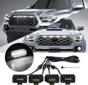4 Pcs Grille Lights Compatible with Toyota Tacoma 2020 2021 2022 2023 TRD Off Road and Sport Models, OEM Style LED Front Grill Lights for Tacoma Accessories with Fuse & Harness (White)