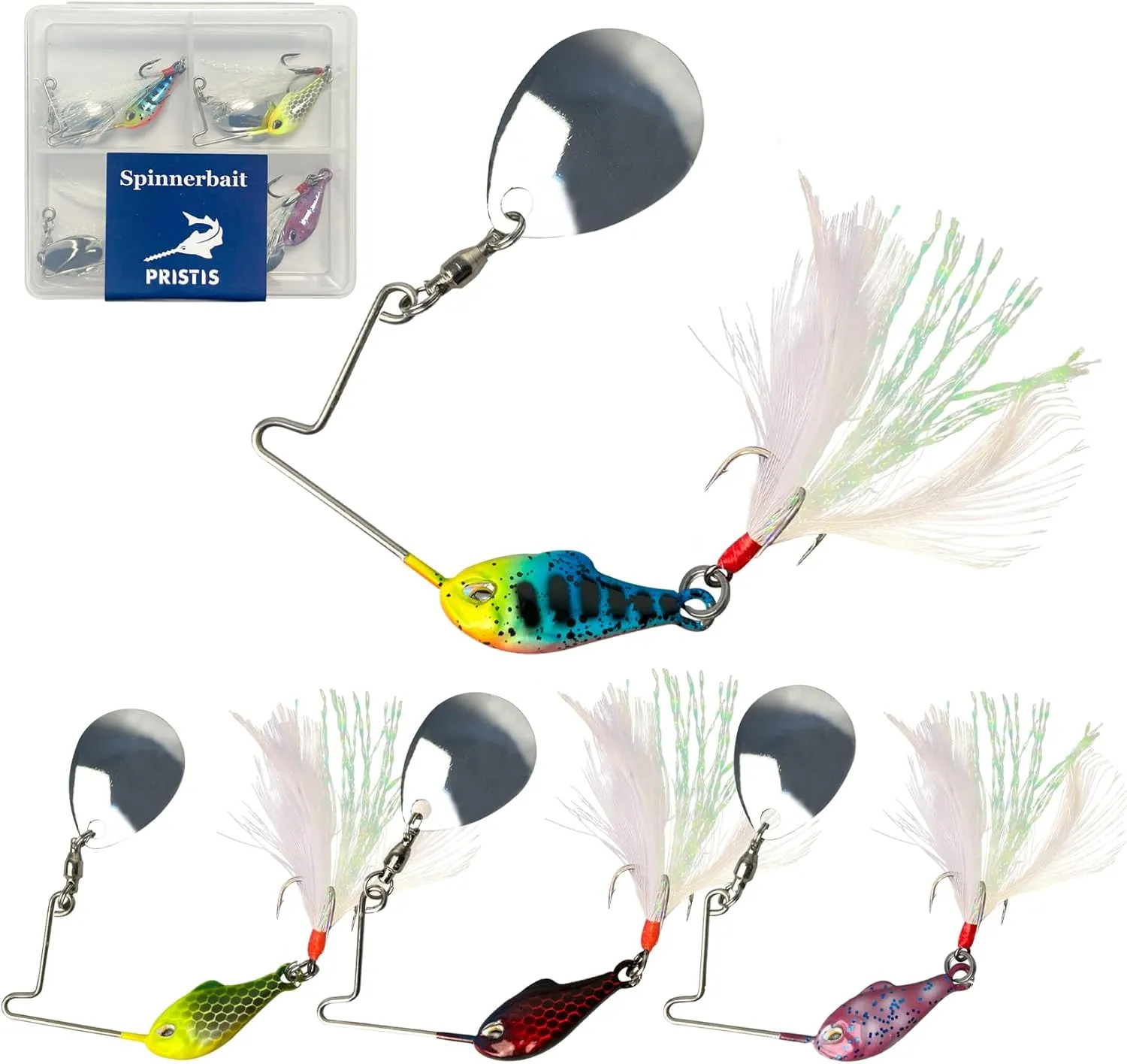 4 pcs Spinnerbait Fishing Lures, Spoon Rig Lures, Blade Spinner Baits with Treble Hook, Slow Sinking Swimbait Metal Jig Kit for Freshwater Saltwater Smallmouth & Spotted Bass Trout Crappie