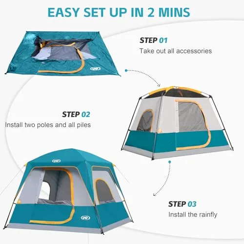 4-Person Tent Portable Cabin Tent Camping Tent, 4-Person Easy Set Up Waterproof w/ Top Rainfly