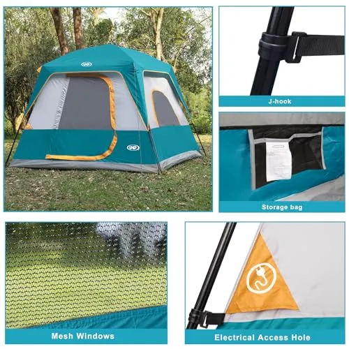 4-Person Tent Portable Cabin Tent Camping Tent, 4-Person Easy Set Up Waterproof w/ Top Rainfly