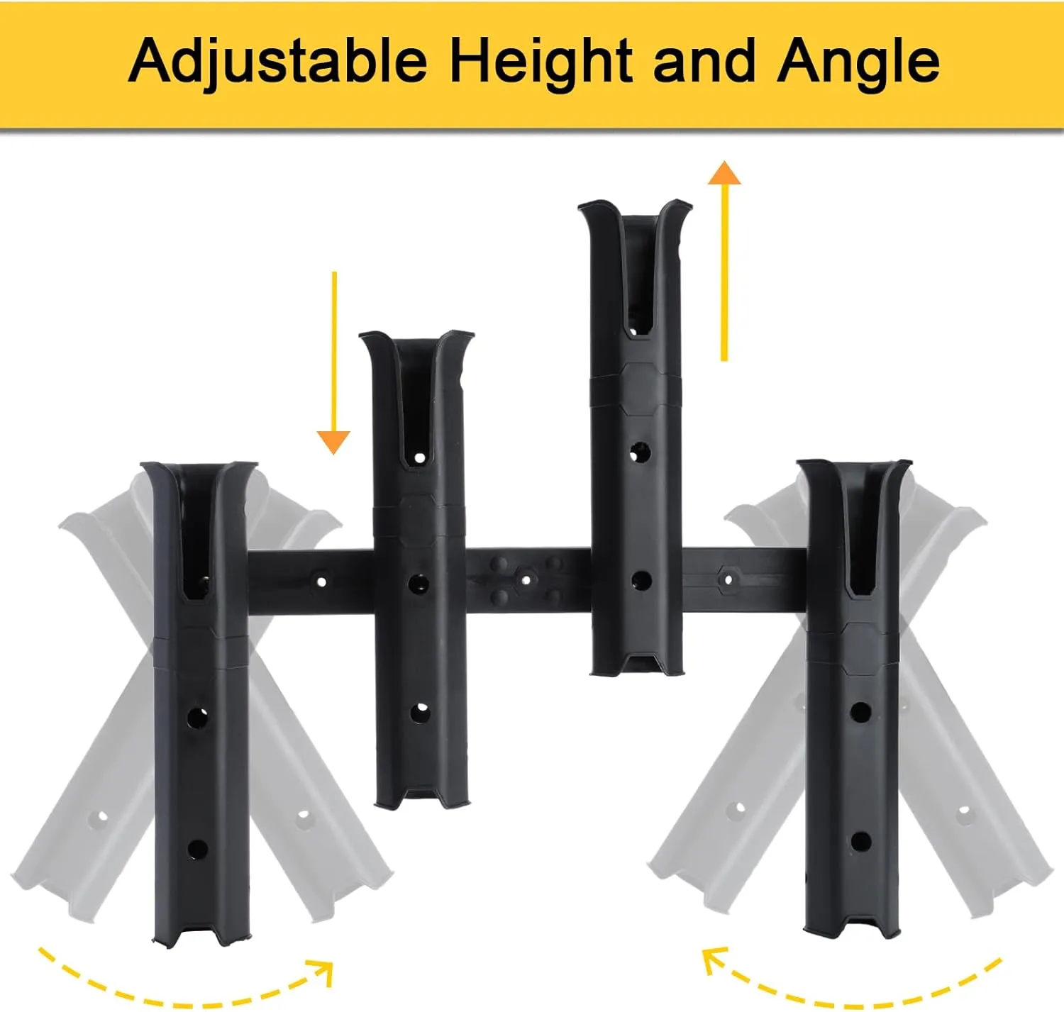 4-Tube Adjustable Fishing Rod Holder Bracket, Self-Adhesive Fishing Pole Holders for Garage Wall Mounted Fishing Rod Holders for Fishing Boat Wagon Golf Cart Crate Cooler ATV Trailer- Black