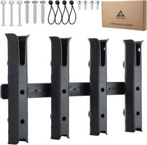 4-Tube Adjustable Fishing Rod Holder Bracket, Self-Adhesive Fishing Pole Holders for Garage Wall Mounted Fishing Rod Holders for Fishing Boat Wagon Golf Cart Crate Cooler ATV Trailer- Black